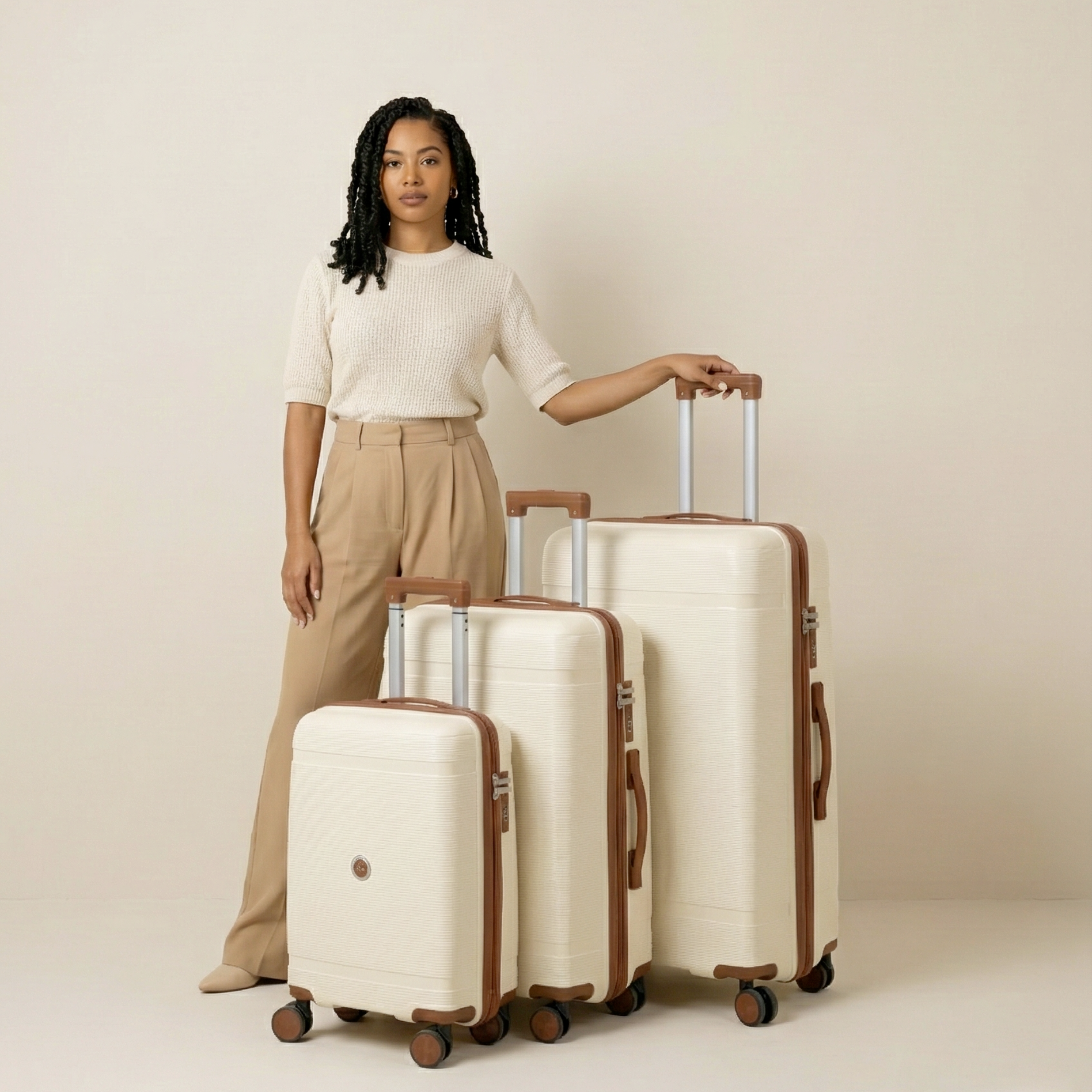 Set 3 Valises – Polypropylène (XL-75cm) (L-65cm) (S-55cm) – Beige