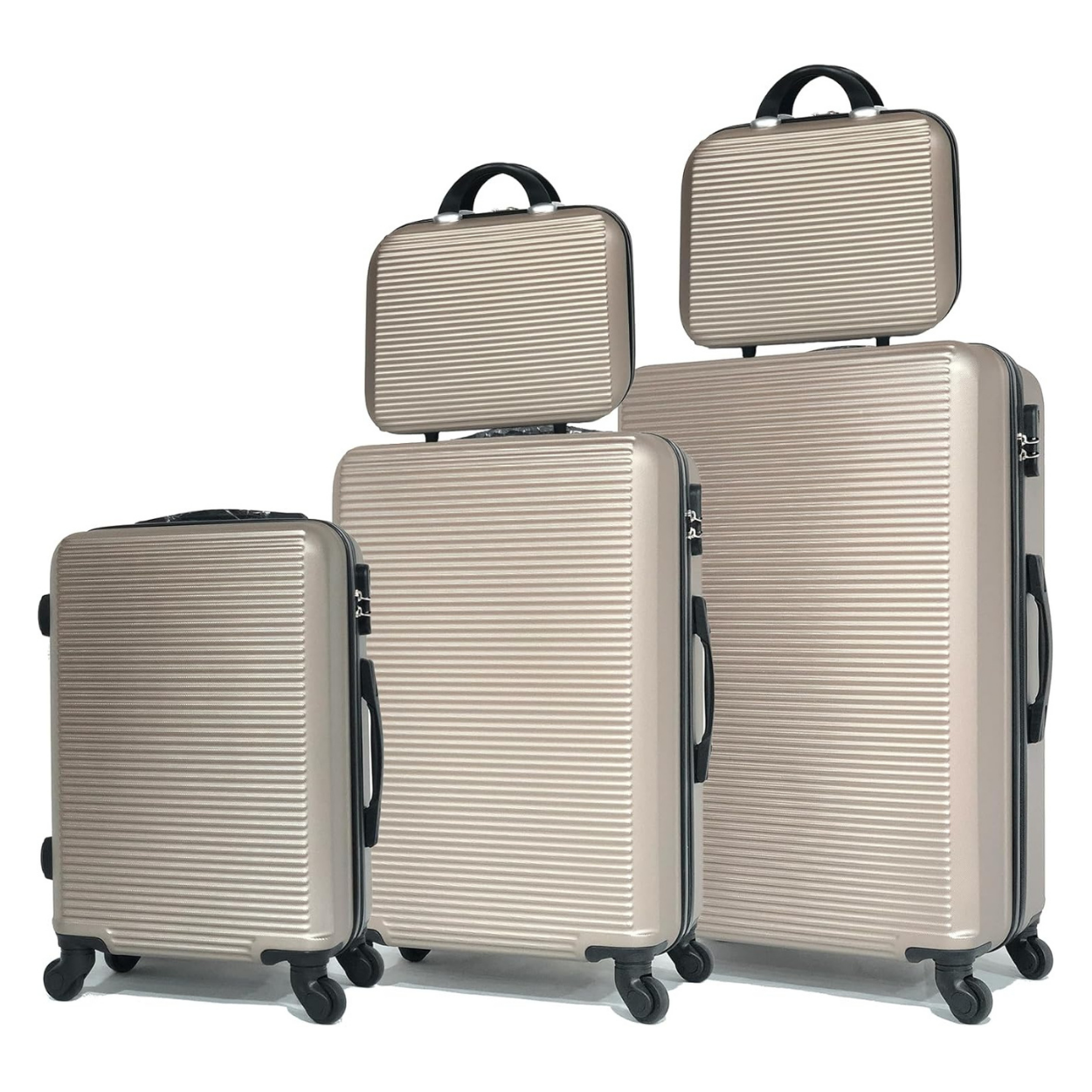 Set De Valise 5 pièces Week-end | Valise Cabine | Valise Moyenne | Valise Grande | 2x Vanity – Champagne - Celims France