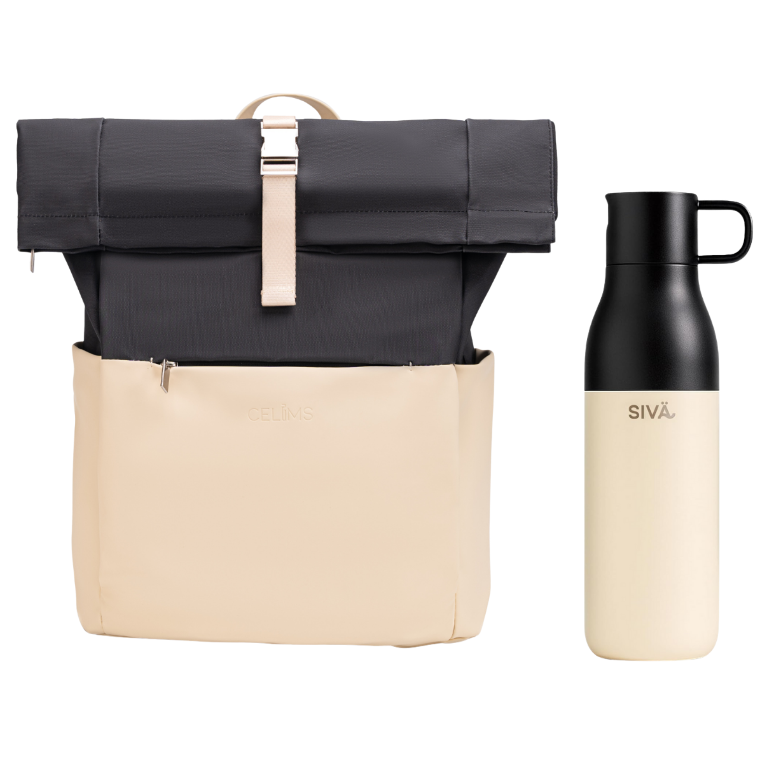 Pack Sac à dos Roll-Top CELIMS + Gourde Filtrante (Filtre Charbon) – Bagage à Main 45×36×20 cm