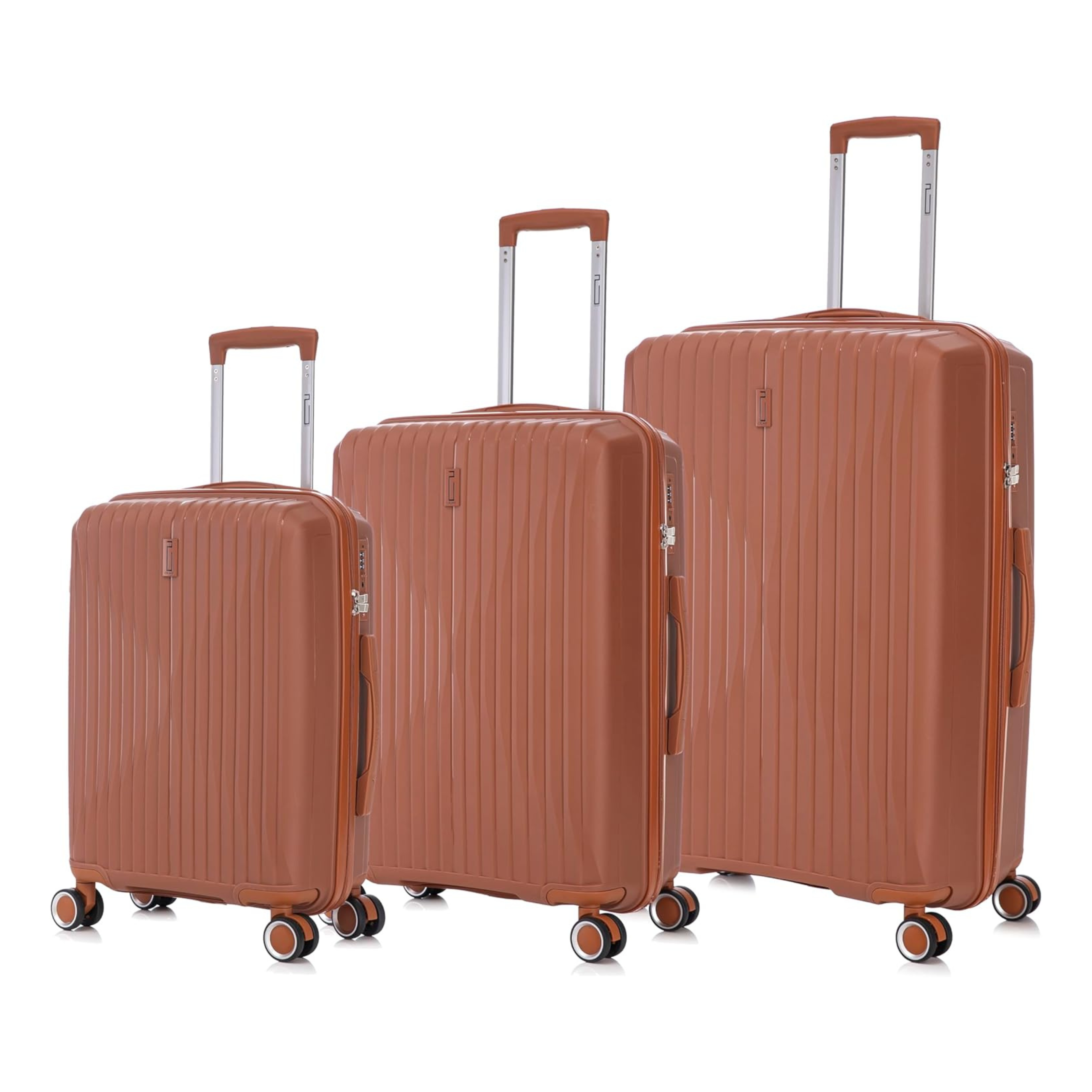 Set Valise 3 pièces En Polypropylène | Valise Cabine | Valise Moyenne | Valise Grande – Marron