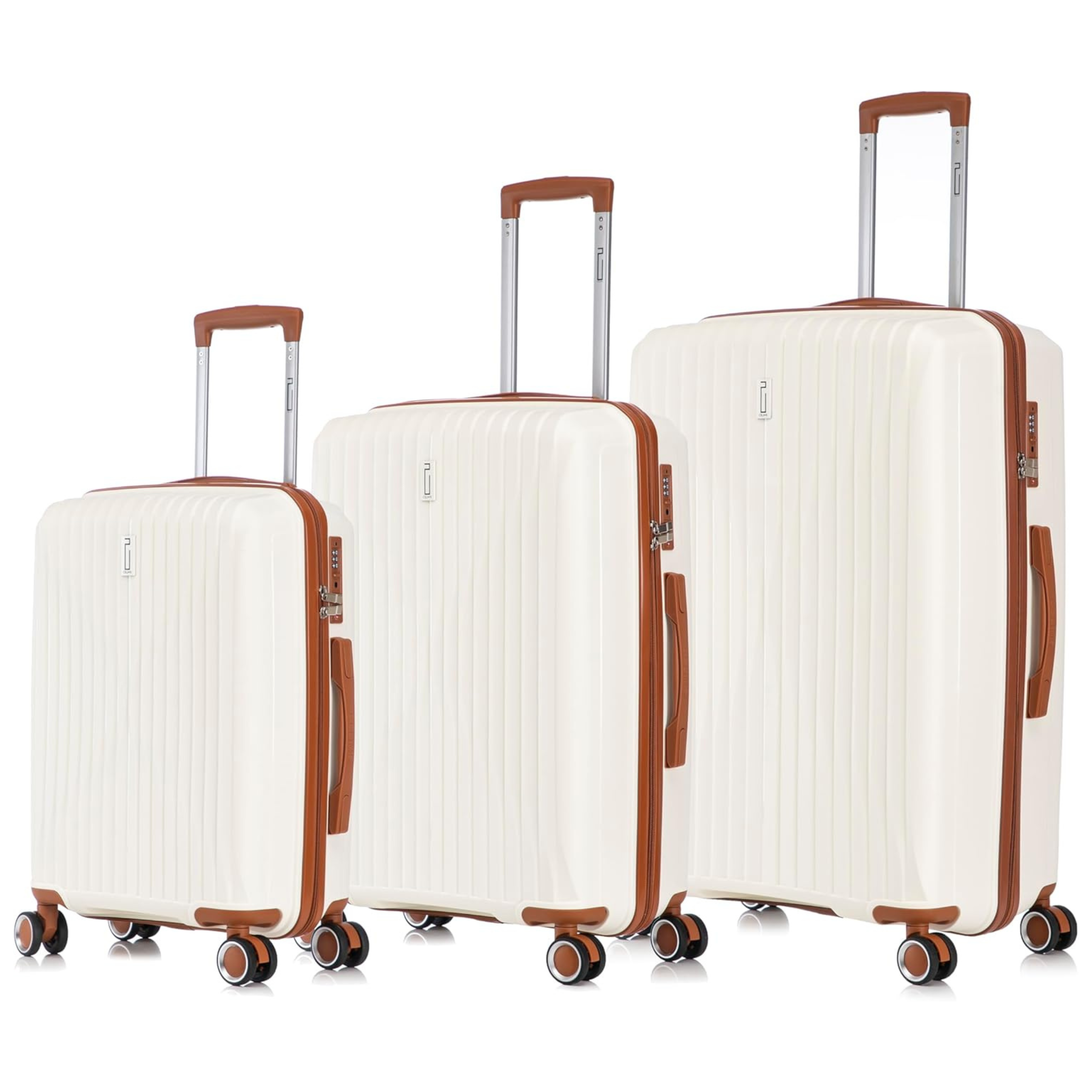 Set Valise 3 pièces En Polypropylène | Valise Cabine | Valise Moyenne | Valise Grande – Beige