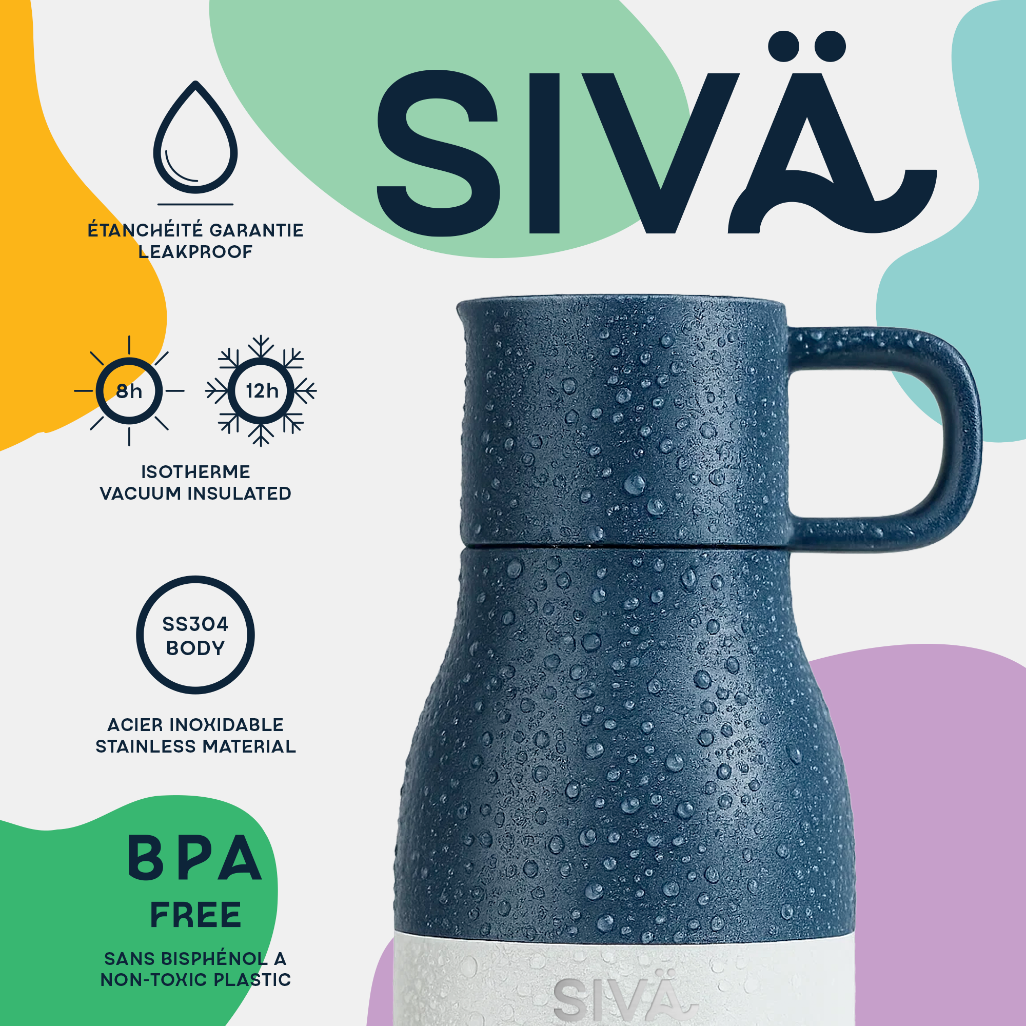 SIVÄ - Borraccia a tenuta stagna e isolata | Borraccia in acciaio inossidabile resistente con filtro al carbone naturale | Borraccia termica | 740 ml | 12 ore di freddo e 8 ore di caldo | Verde