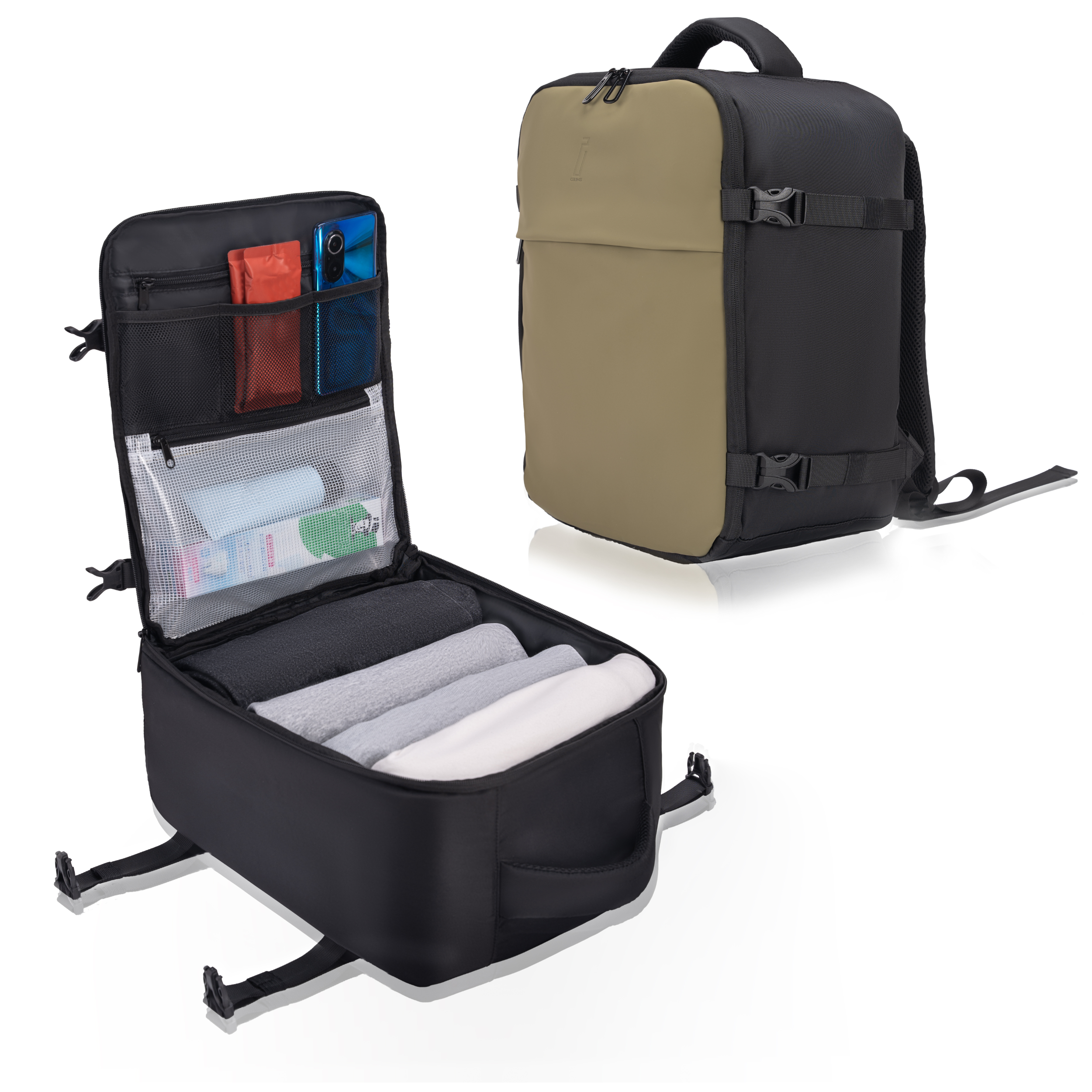 Sac à dos 40x30x20 CELIMS - Bagage à Main - Imperméable - Kaki