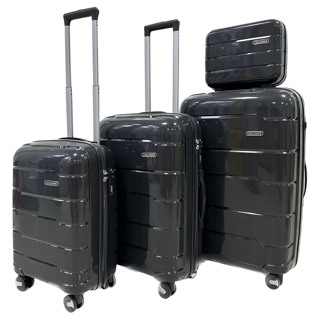 Set of 4 Suitcases – Cabin Suitcase | Medium Suitcase | Large Suitcase | Vanity – Polypropylene – Black