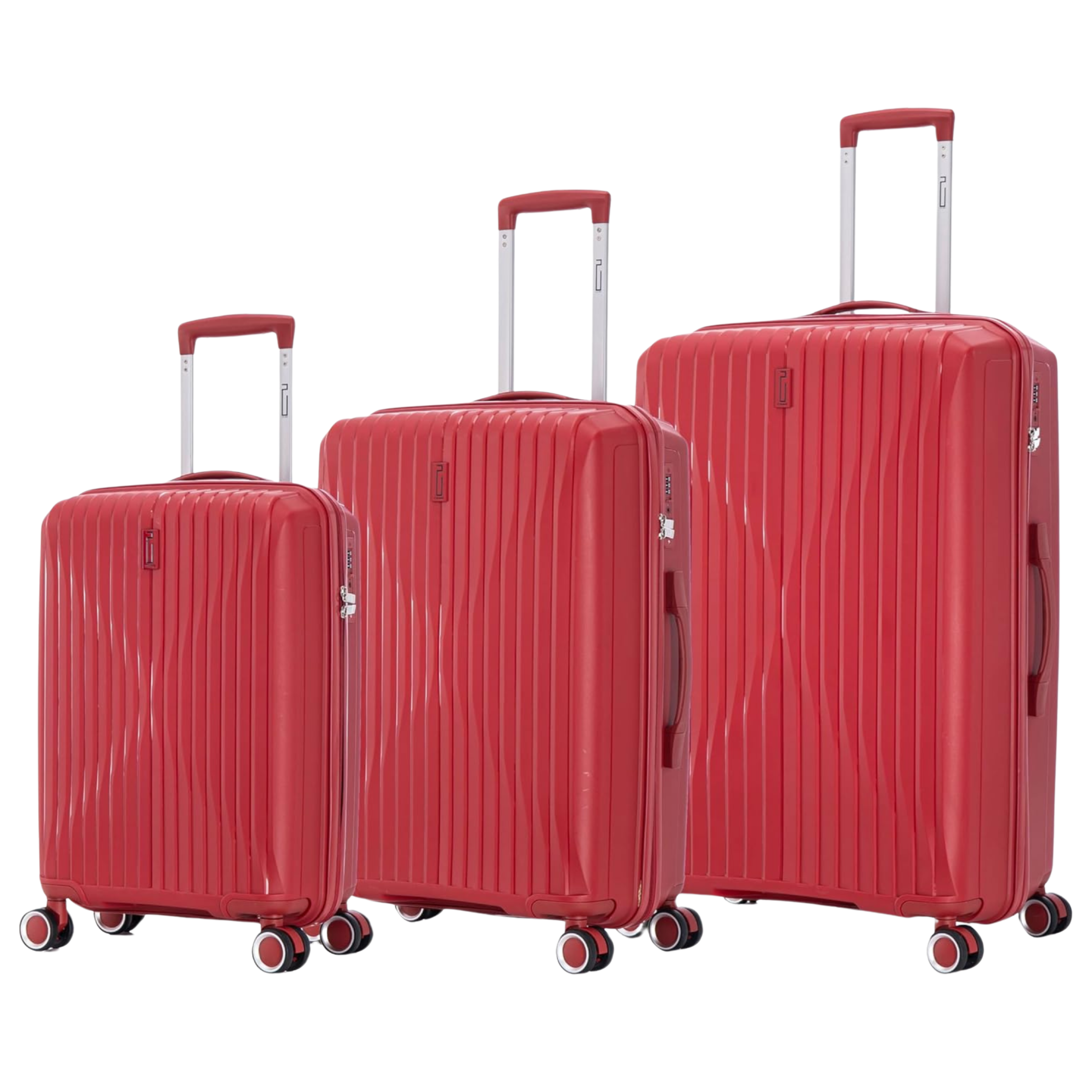 3 Piece Polypropylene Suitcase Set | Cabin Suitcase | Medium Suitcase | Large Suitcase - Red